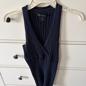 INC International Concepts Dark Blue Ribbed Top